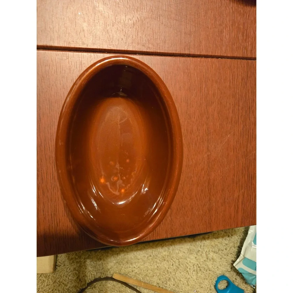 Vintage Genuine Oven Serve Ware Brown Glazed Ceramic Oval Baking Dish USA Made